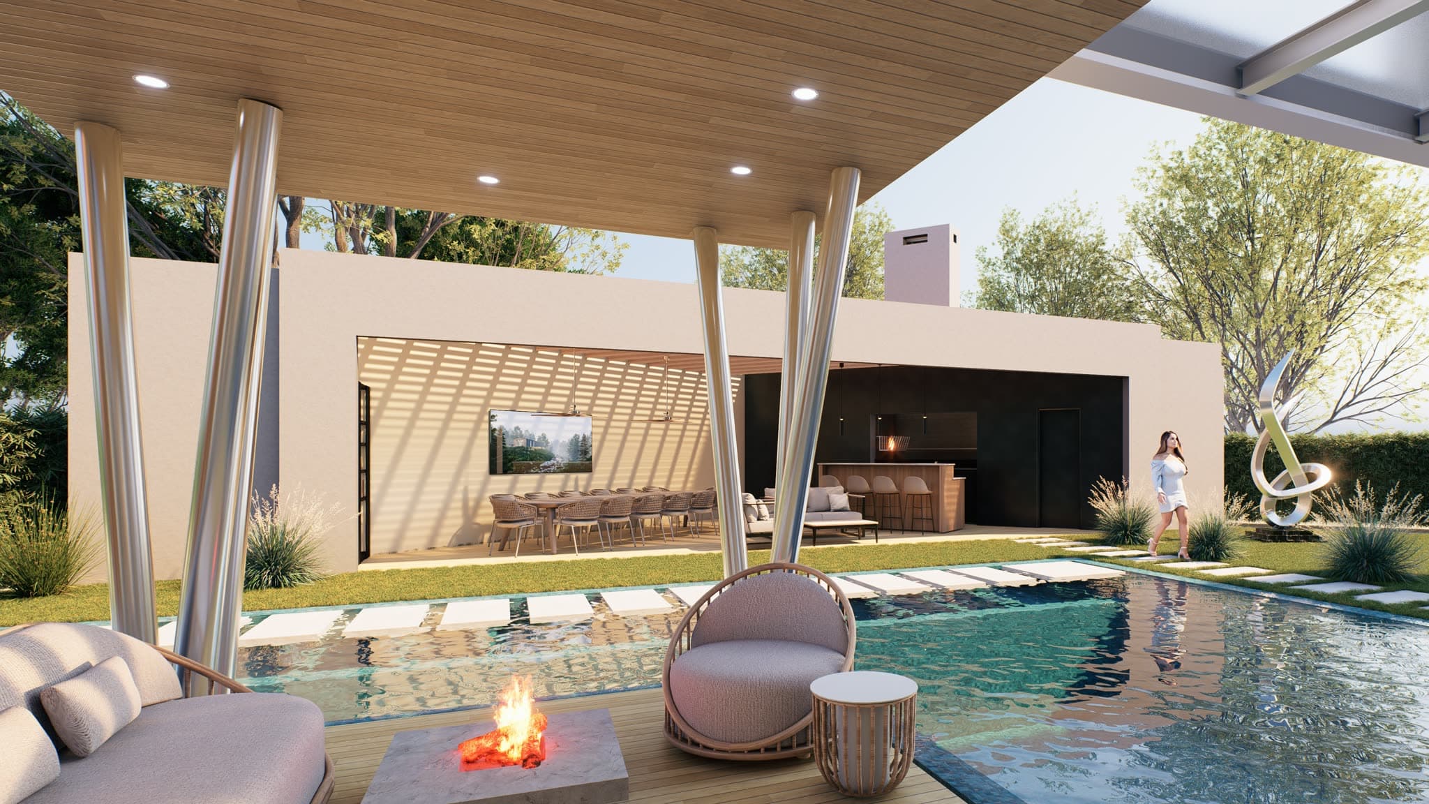 Bella Colina — Pool with pergola and fire pit