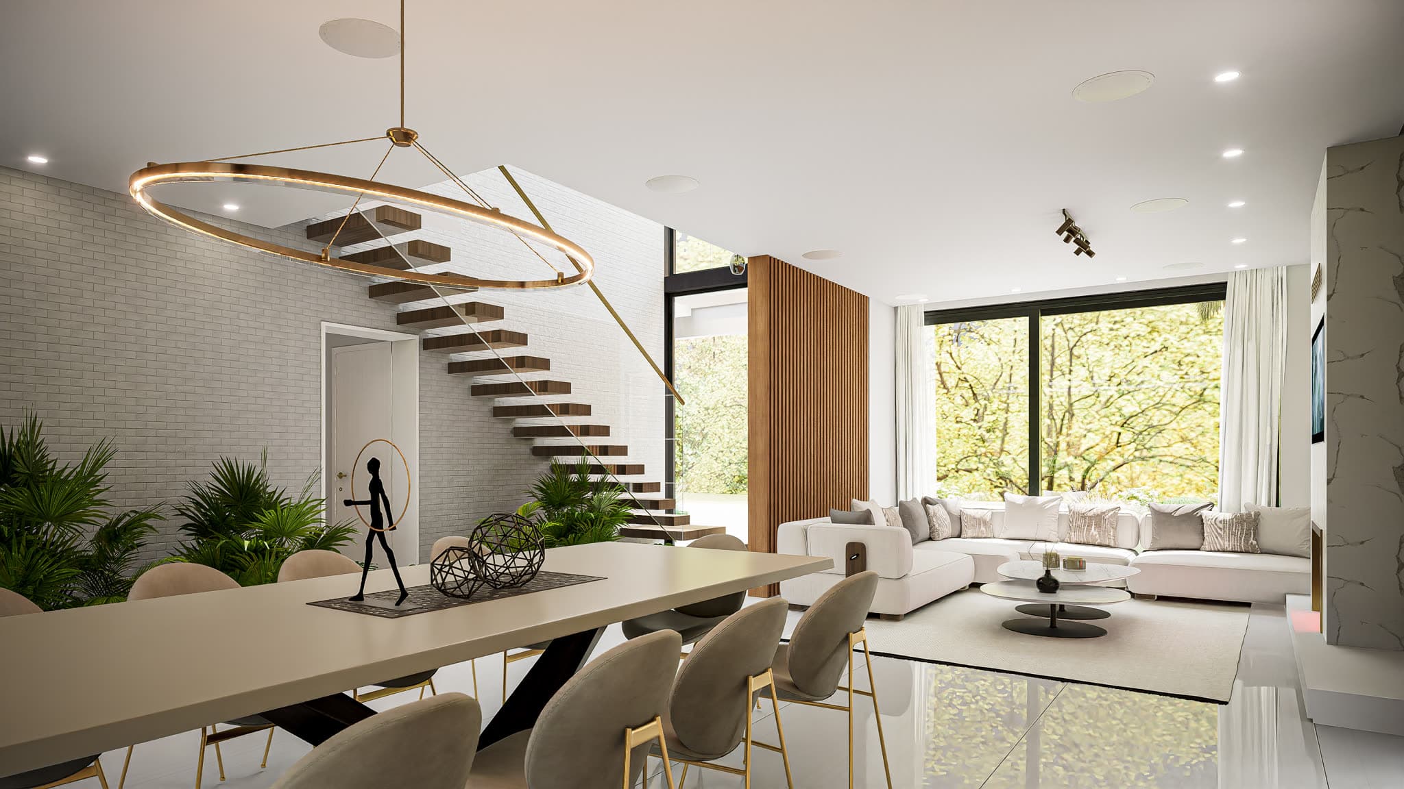 Bella Colina — Dining and living by the stair