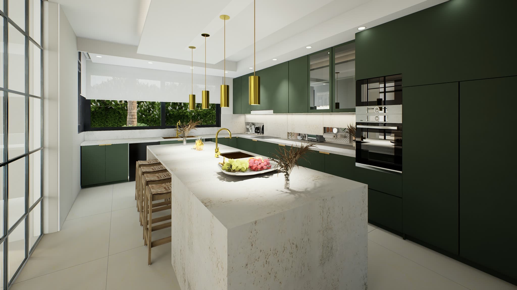 Bella Colina — Green kitchen with island