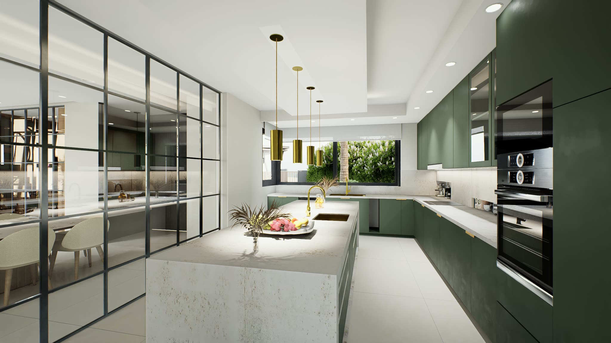 Bella Colina — The kitchen seen from the dining room