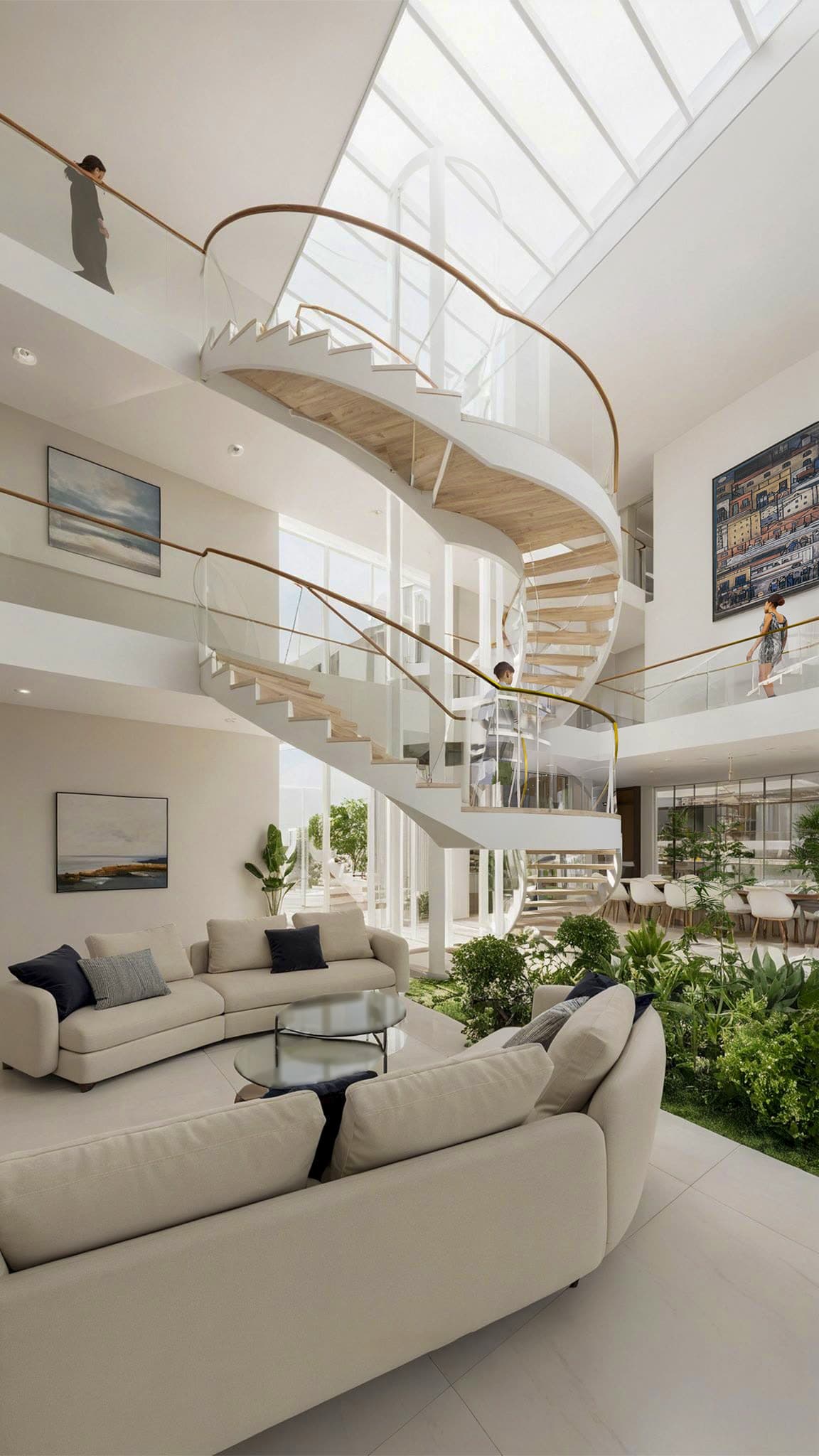 Bella Colina — Double-height space with spiral stair